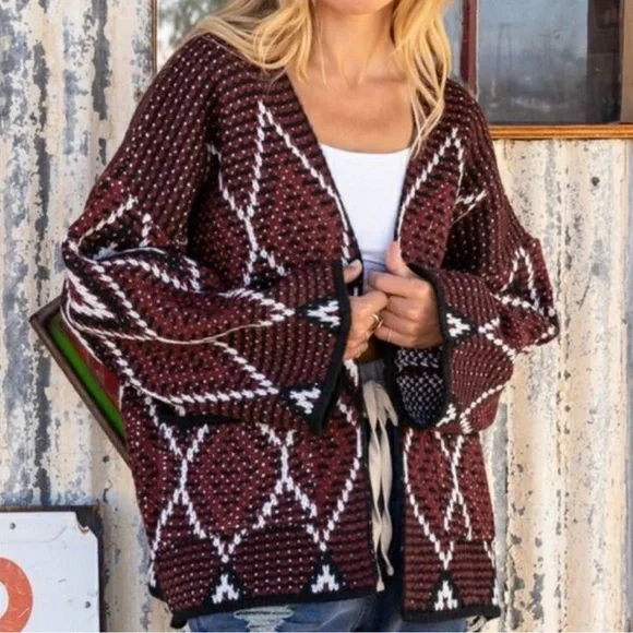 SOLD OUT New! POL Cozy Burgundy Chunky Knit Cardigan with Pockets - Picture 6 of 6